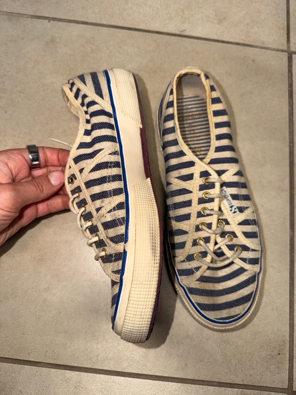 Superga Scotch & Soda Navy and Cream Striped Low-Top Sneakers - Picture 2 of 3
